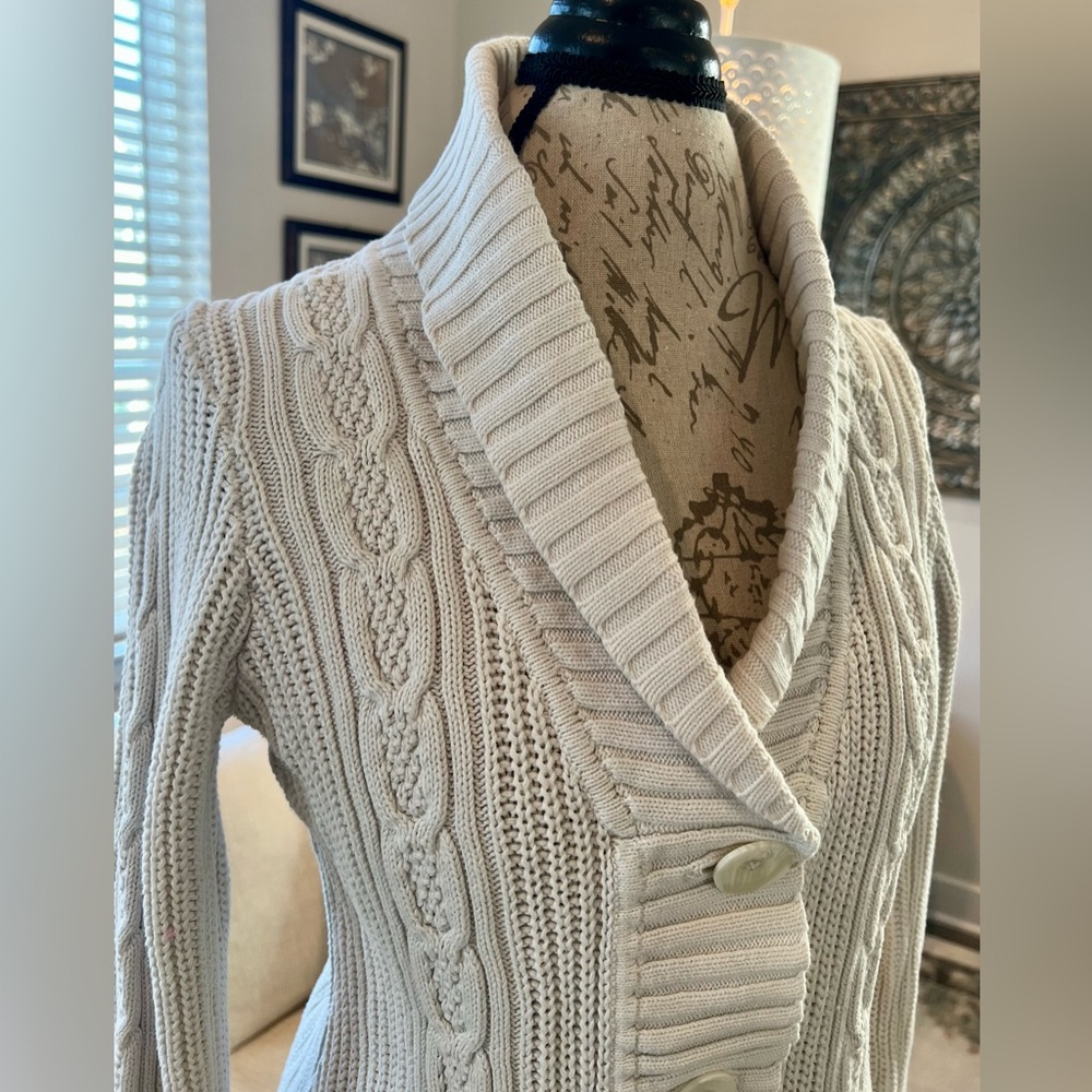 Bass Cable Knit Cream Cardigan Medium - Picture 3 of 14